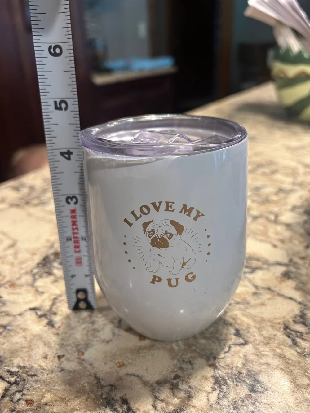 White Stainless Steel Pug Tumbler with Gold Design